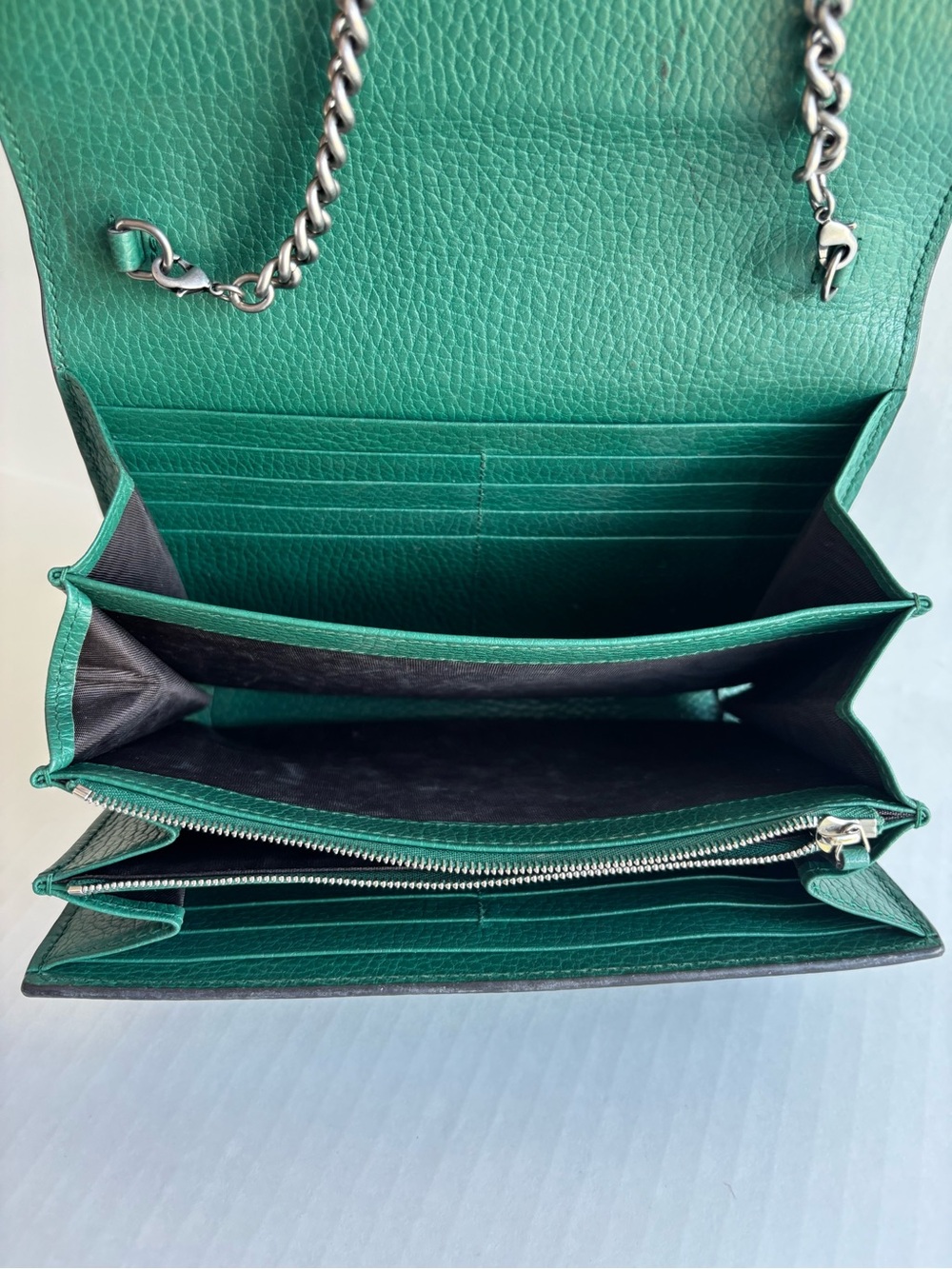 Gucci Dionysus Wallet on Chain Emerald Green Pebbled Leather Crystals Authentic - Picture 3 of 11